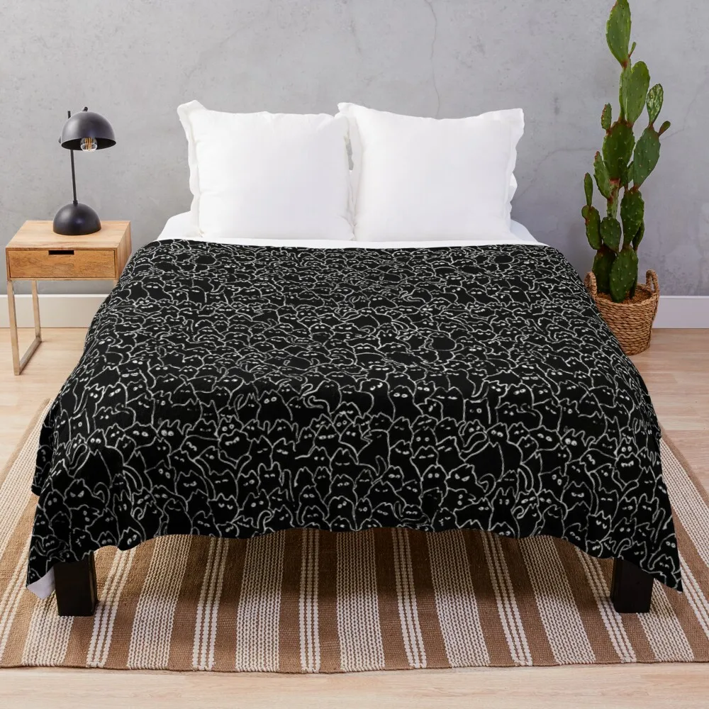Вязаное одеяло с рисунком толстых черных кошек, Товары для дома и комфорта