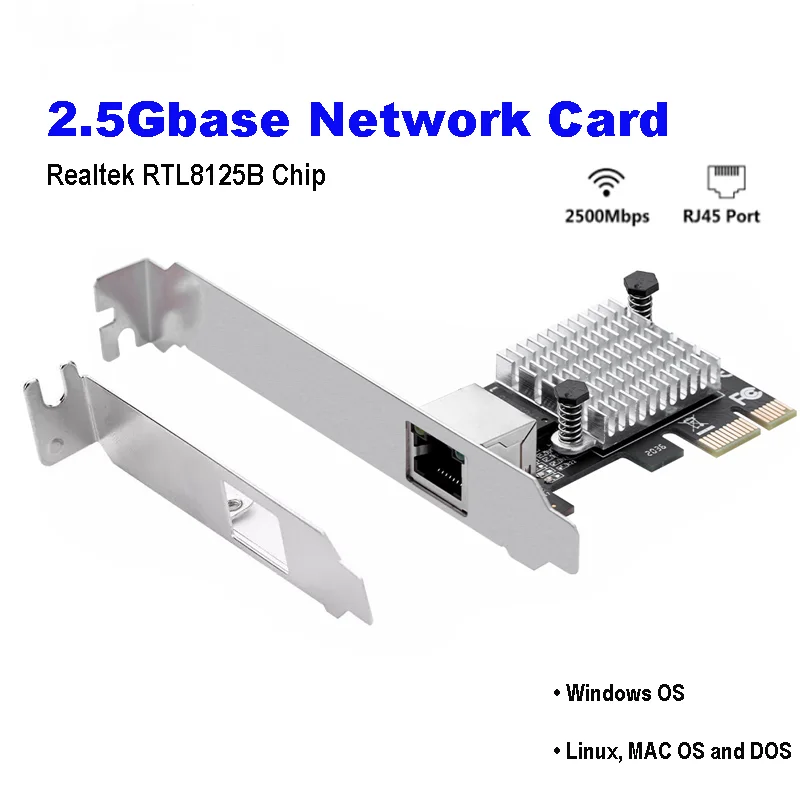 Гигабитный сетевой адаптер 2.5GBase-T + 1 Порт 2500 Мбит/с PCIe 2.5g Ethernet-карта RJ45 LAN Карта контроллера RTL8125B с чипом для настольных компьютеров