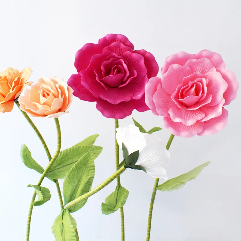 Гигантский искусственный цветок, Поддельный цветок, Большая роза из пенопласта со стеблями для свадебного декора, Витрина, сцена, День Святого Валентина