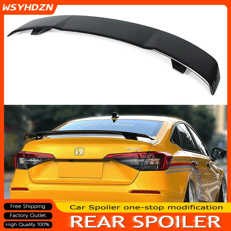 Глянцевый черный задний спойлер для Honda Civic 2022 + Автомобильный стайлинг, АБС-пластик, неокрашенный грунтовочный цвет, задний спойлер на крыло багажника