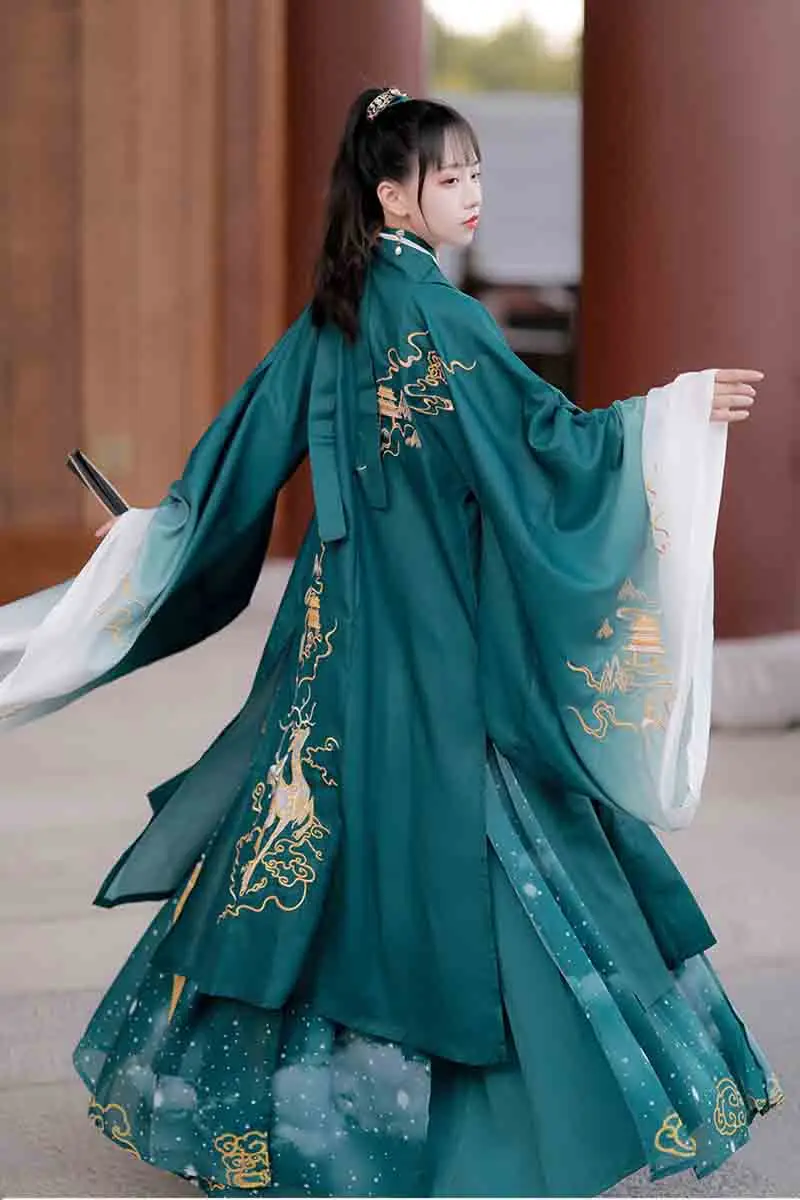 Градиентный зеленый Hanfu, большие размеры, китайское традиционное платье с вышивкой для мужчин и женщин, костюм для косплея на Хэллоуин, куртка Hanfu для пар