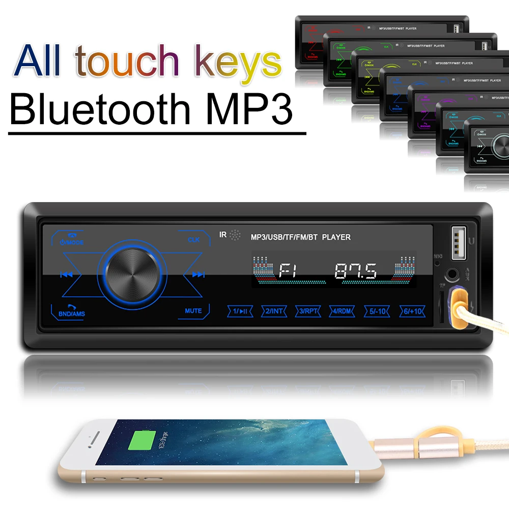 Двойной USB 12V Bluetooth Автомобильный Радиоприемник MP3-плеер с полными сенсорными Клавишами 1 DIN В приборной панели Автомобиля Стерео Аудио с Дистанционным управлением SD Aux-in