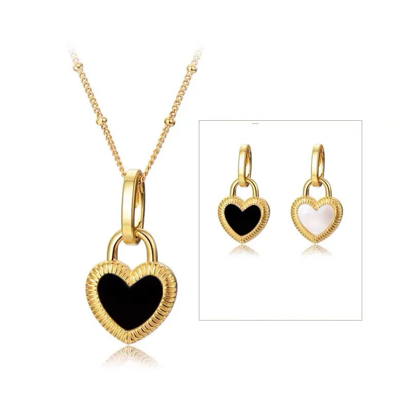 Двустороннее ожерелье с замком любви, женское ретро-индивидуальное ожерелье в стиле хип-хоп, черная белая оболочка, два ожерелья в форме сердца