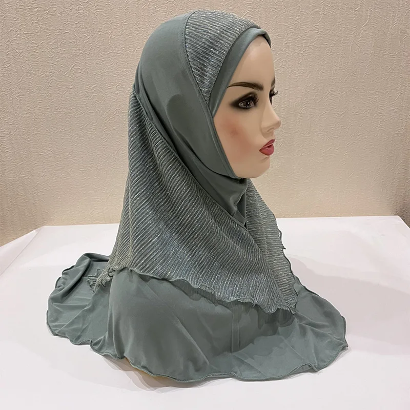 Девушка Стильный Кристалл конопли золотой шелковый головной убор в стиле пэчворк, шляпа, шарф, мусульманский хиджаб, цельный 65*60 см, женский головной убор, платок от 8 до 15 лет