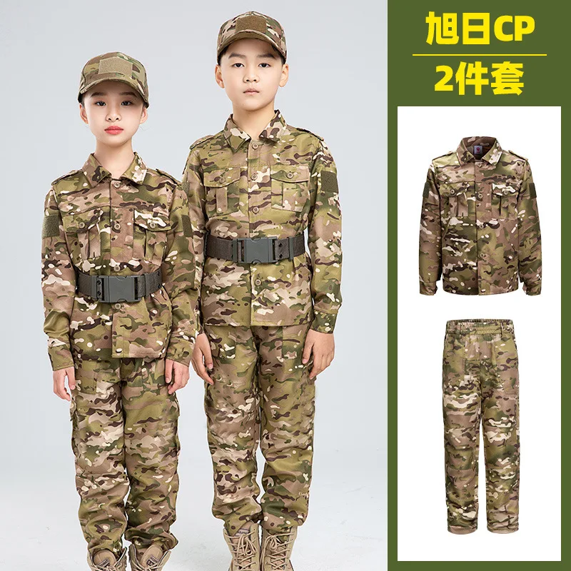 Детская Камуфляжная тактическая форма, Военная рубашка с длинными рукавами, Брюки, костюм для мальчиков, камуфляжный студенческий лагерь, Охотничий тренировочный комплект BDU