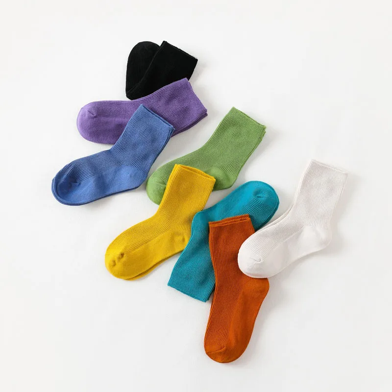 Детские носки, 4 пары/лот, осенне-зимние хлопковые однотонные вязаные детские носки в полоску для девочек и мальчиков, белые носки
