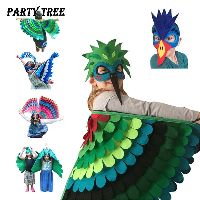 Детский костюм-накидка с крыльями попугая и маской, Карнавальный костюм с птичьей накидкой для маскарада, карнавального представления на Хэллоуин, маскарадное платье