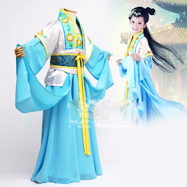 Детский костюм Фу Юй в древнем китайском стиле для фотосессии или сценического представления, Синий Шифоновый костюм для девочек на День защиты детей