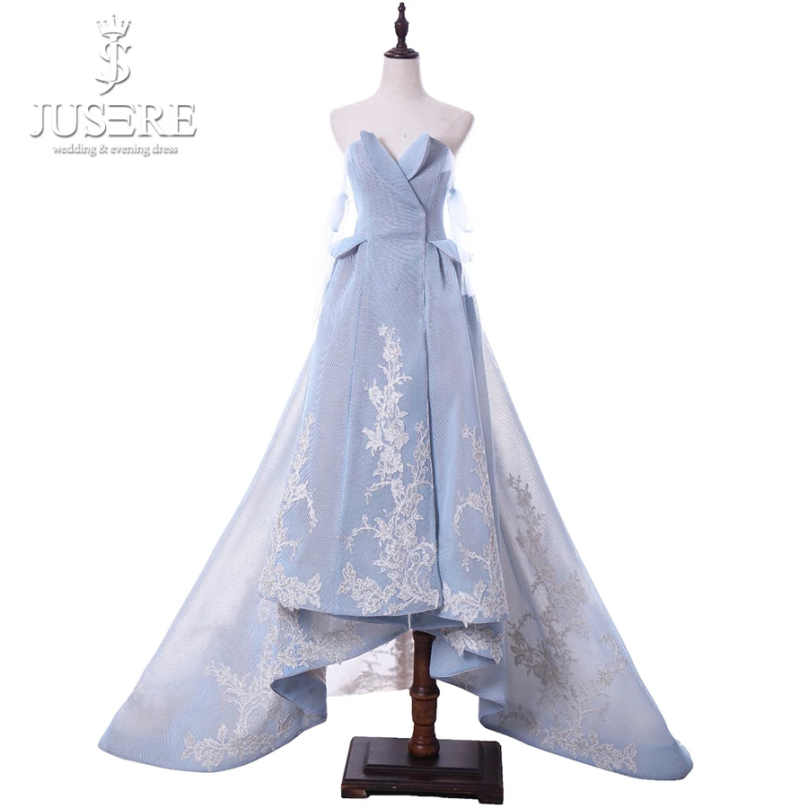 Дизайн JusereСветло-Голубое Платье с высокой Посадкой для выпускного Вечера с открытыми плечами Без рукавов Вечерние платья Vestidos de fiesta Реальные фотографии