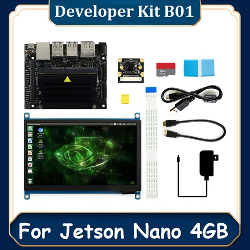 Для Jetson Nano 4GB B01 Плата искусственного интеллекта + 7-дюймовый сенсорный экран IMX219 Камера DIY US Plug