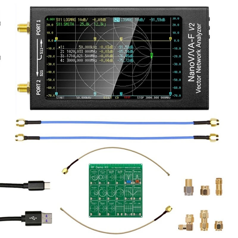 Для Nanovna-F V2 Векторный сетевой анализатор + RF демонстрационный Комплект Металл 4,3 Дюйма 5000 мАч 50 кГц-3 ГГц Антенный анализатор HF VHF UHF VNA
