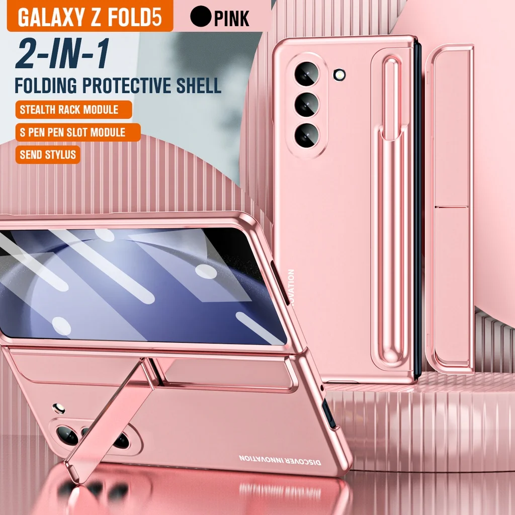 Для Samsung Galaxy Z Fold 5 4, Защитная пленка из закаленного Стекла, 2 В 1, Невидимый держатель ручки, Стелс-стеллаж, чехол для камеры, Защитная крышка