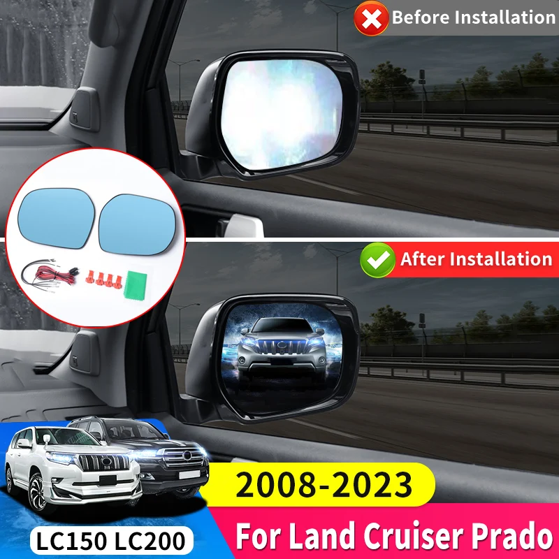 Для Toyota Land Cruiser 200 Prado 150 2008-2023 Зеркало заднего вида с подогревом синего света LC150 Аксессуары для модификации экстерьера LC200
