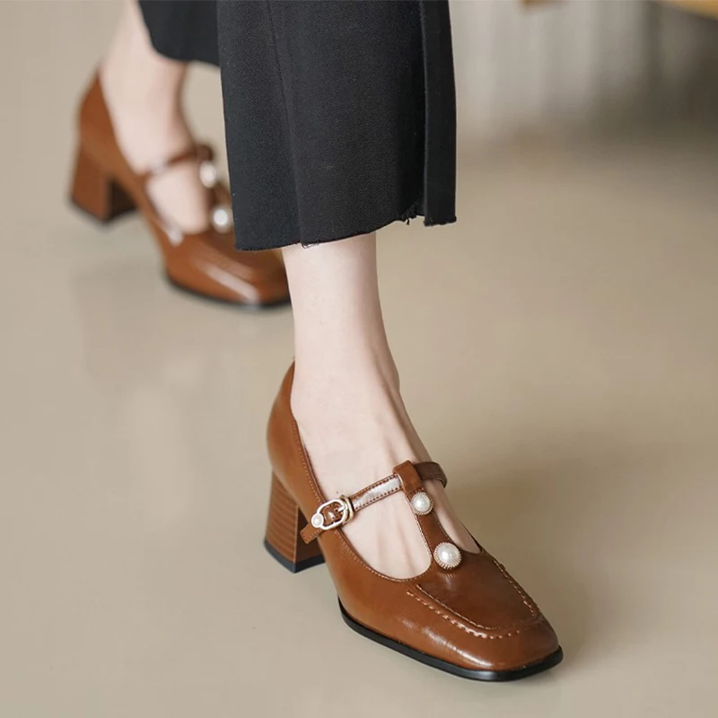 Женская обувь Marie Jane, Новинка осени 2023, Босоножки на среднем каблуке, Дизайнерская женская обувь с квадратным носком, Дизайнерские туфли-лодочки на мелкой подошве