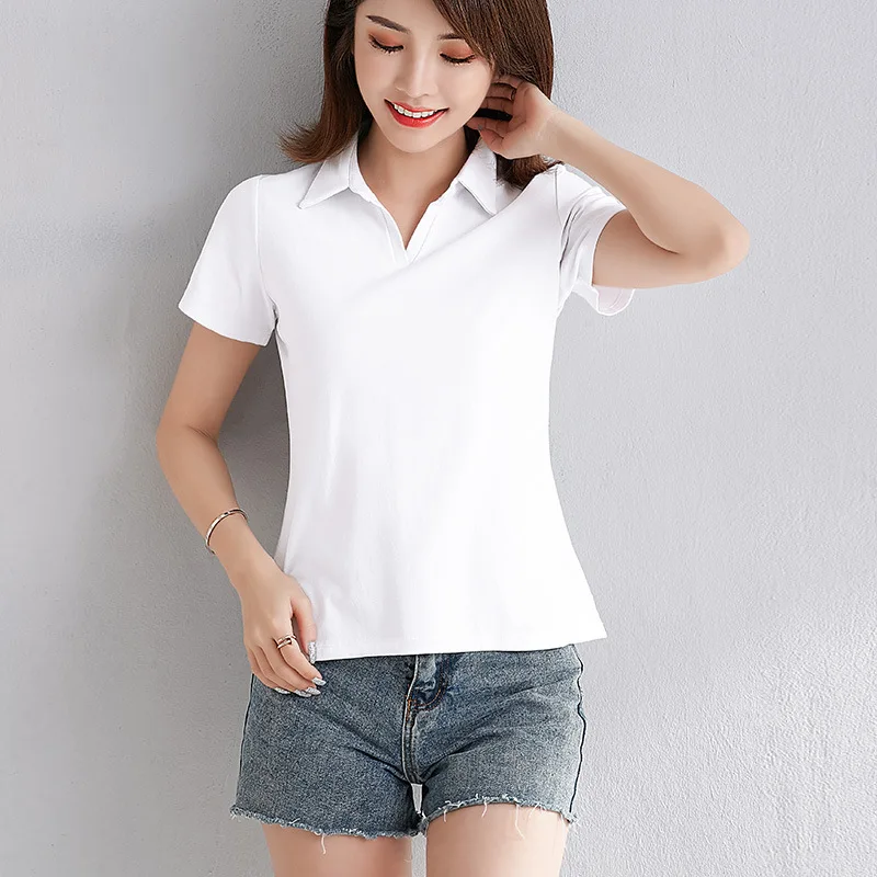 Женская одежда, женский топ с коротким рукавом, черно-белая футболка-поло для женщин, летняя футболка-поло для девочек
