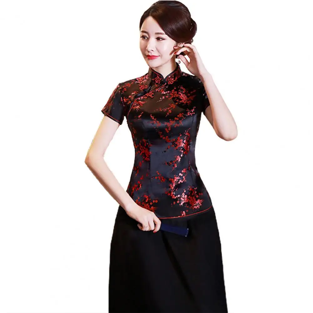 Женская рубашка Чонсам в китайском стиле с принтом сливы, лето-осень, изысканные пряжки, воротник-стойка, топ-Чонсам для свадьбы