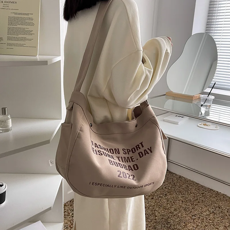 Женская сумка-тоут, Новая Портативная Холщовая сумка с надписью, Большая Вместительная Студенческая сумка для покупок на плечо, Женская сумка для пригородных поездок, Сумочка