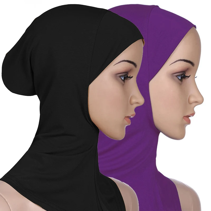 Женская хлопковая мусульманская шапочка-Тюрбан, полностью закрывающая внутреннюю часть Шапки-Хиджаба, Исламский шарф, Однотонный Капор, Шея, Голова под шарфом, Шапочка