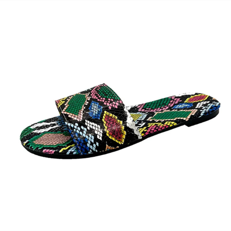 Женские винтажные тапочки в британском и европейском стиле, обувь на плоской подошве, цветные слайды со змеиной текстурой, Летние повседневные Унисекс, 42