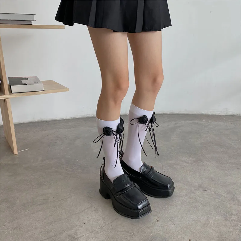 Женские модные дышащие носки-трубочки длиной до икр с цветочным принтом и эластичной лентой - Стильная и удобная ходьба