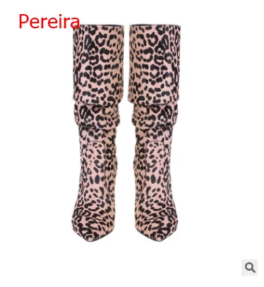 Женские остроносые прямые сапоги на высоком каблуке-шпильке с леопардовым принтом, стрейчевые сапоги на высоком каблуке-шпильке выше колена