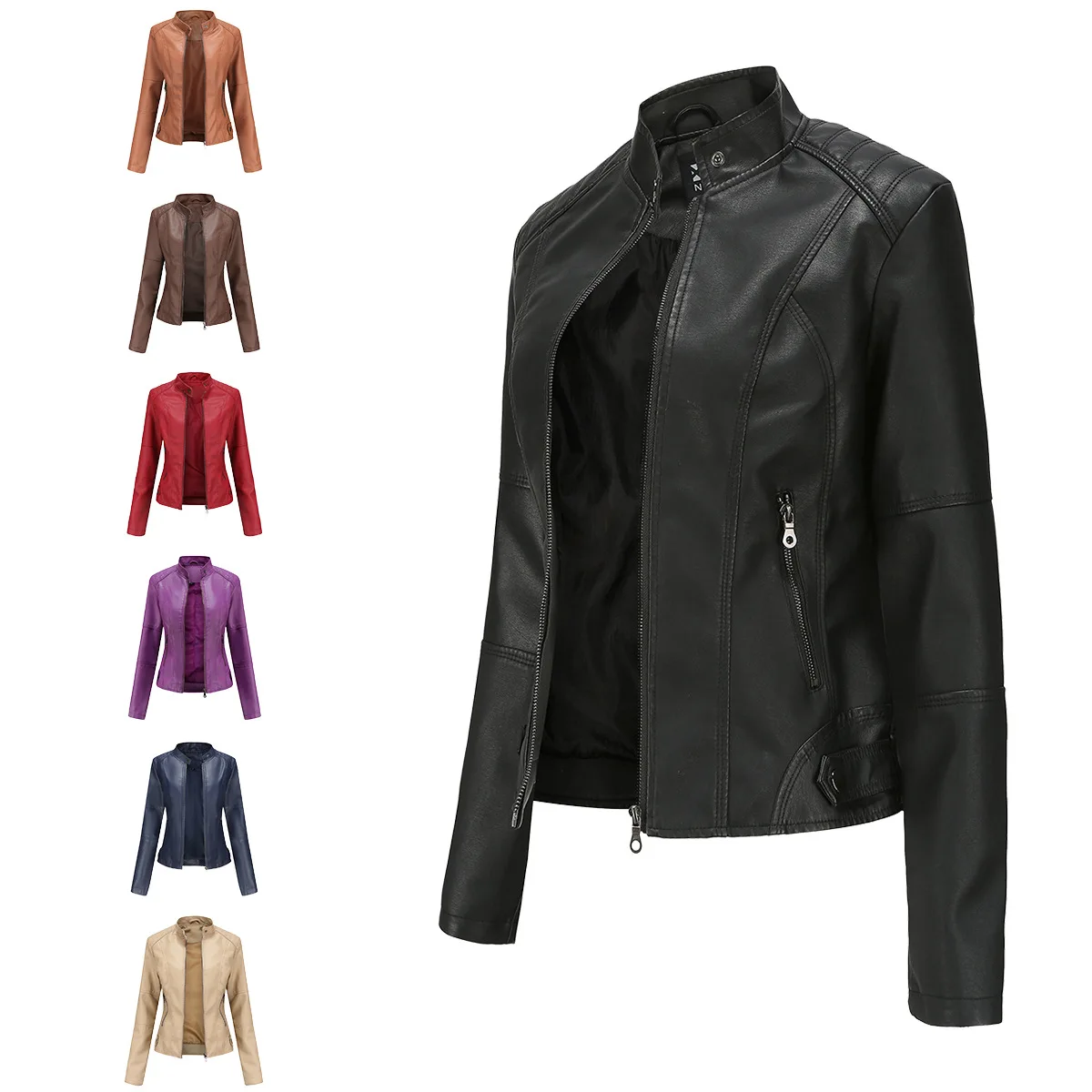 Женские пальто, тонкая весенне-осенняя байкерская одежда, кожаная куртка с воротником большого размера, верхняя одежда, пальто