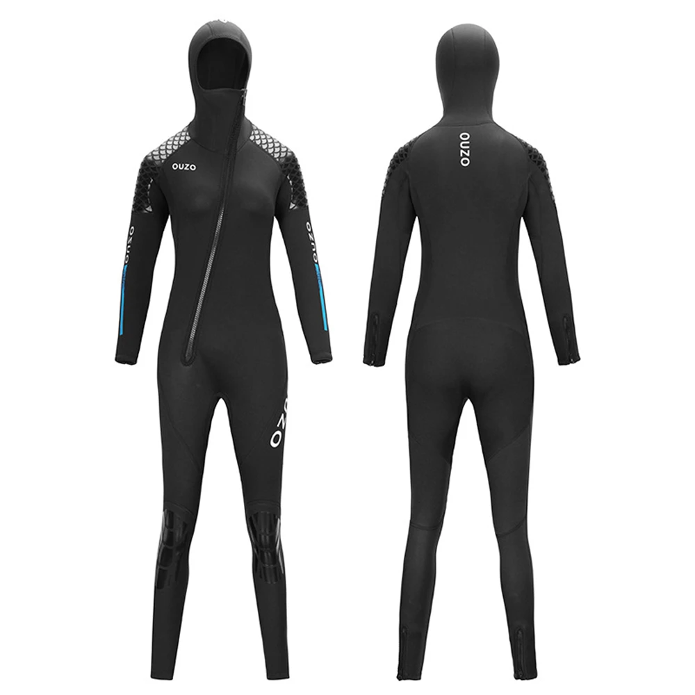 Женский водолазный костюм из неопрена толщиной 3 мм, модный цельный костюм с капюшоном, длинным рукавом, наклонной застежкой-молнией спереди, Теплый костюм для подводного плавания, серфинга