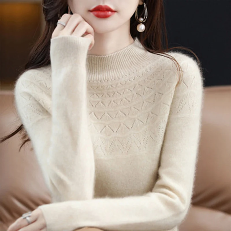 Женский кашемировый Теплый вязаный пуловер, свитер с круглым вырезом и длинным рукавом, нижняя рубашка, Мягкий комфортный Тонкий свитер, Осенне-зимняя блузка, топы