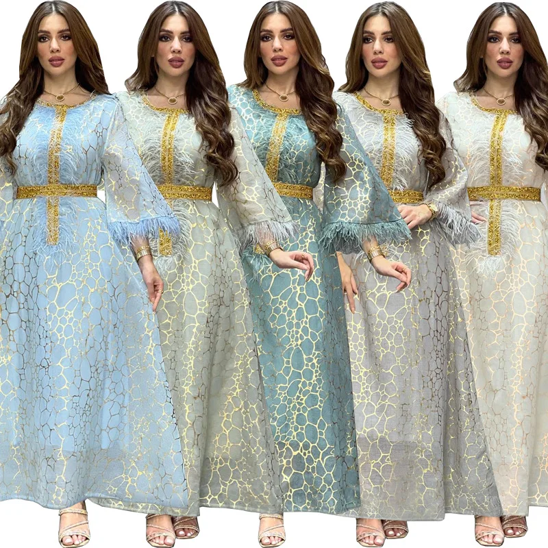 Женское макси-платье с расклешенными рукавами и пером, мусульманская одежда