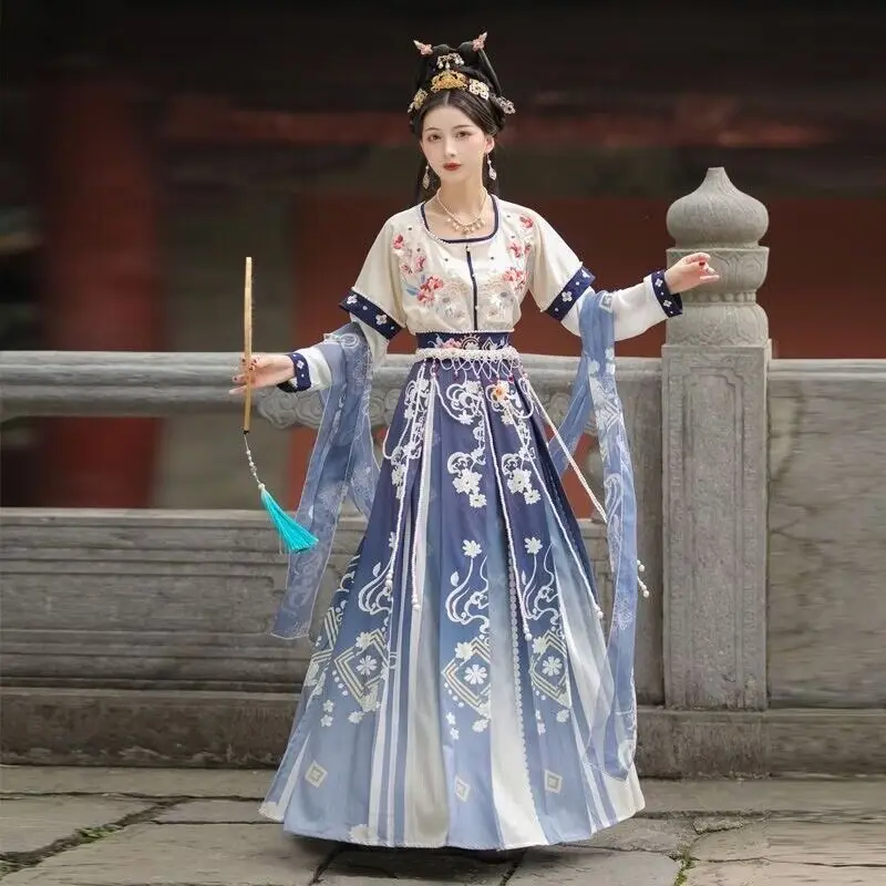 Женское платье Hanfu, Древнекитайский традиционный костюм для Косплея, Летнее Синее и розовое платье, танцевальное платье, Плюс размер XL