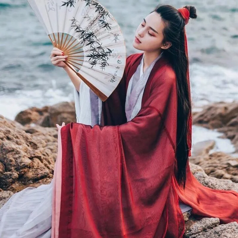 Женское платье Hanfu, китайский традиционный комплект Hanfu, женский костюм для косплея, Летний красный Hanfu для женщин
