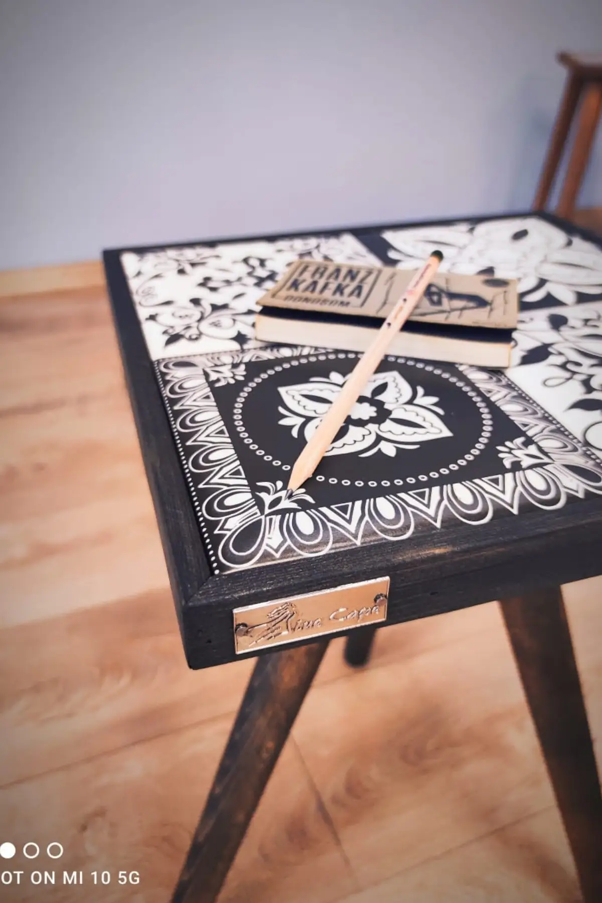 Журнальный столик в деревенском стиле, Высококачественный Кофейный Столик Lotus Black 32x32 см, Натуральный Твердый Керамический Приставной Столик