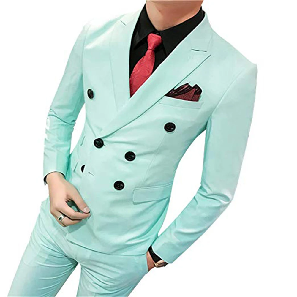 Замечательный жених, мужские свадебные костюмы для выпускного вечера, Зеленый приталенный смокинг, мужская официальная деловая рабочая одежда, костюмы, комплекты из 3 предметов (куртка + брюки + жилет)