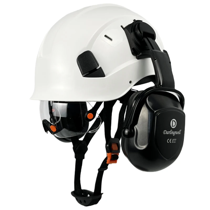 Защитный шлем CE со встроенными защитными очками и наушниками для инженера, каска из АБС-пластика, защита головы ANSI для промышленных работ