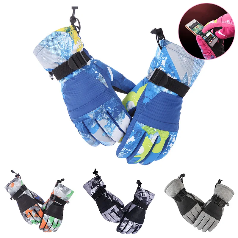 Зимние лыжные перчатки, флисовые теплые водонепроницаемые перчатки, женские, мужские, детские сноубордические, зимние перчатки, велосипедные перчатки, варежки с сенсорным экраном