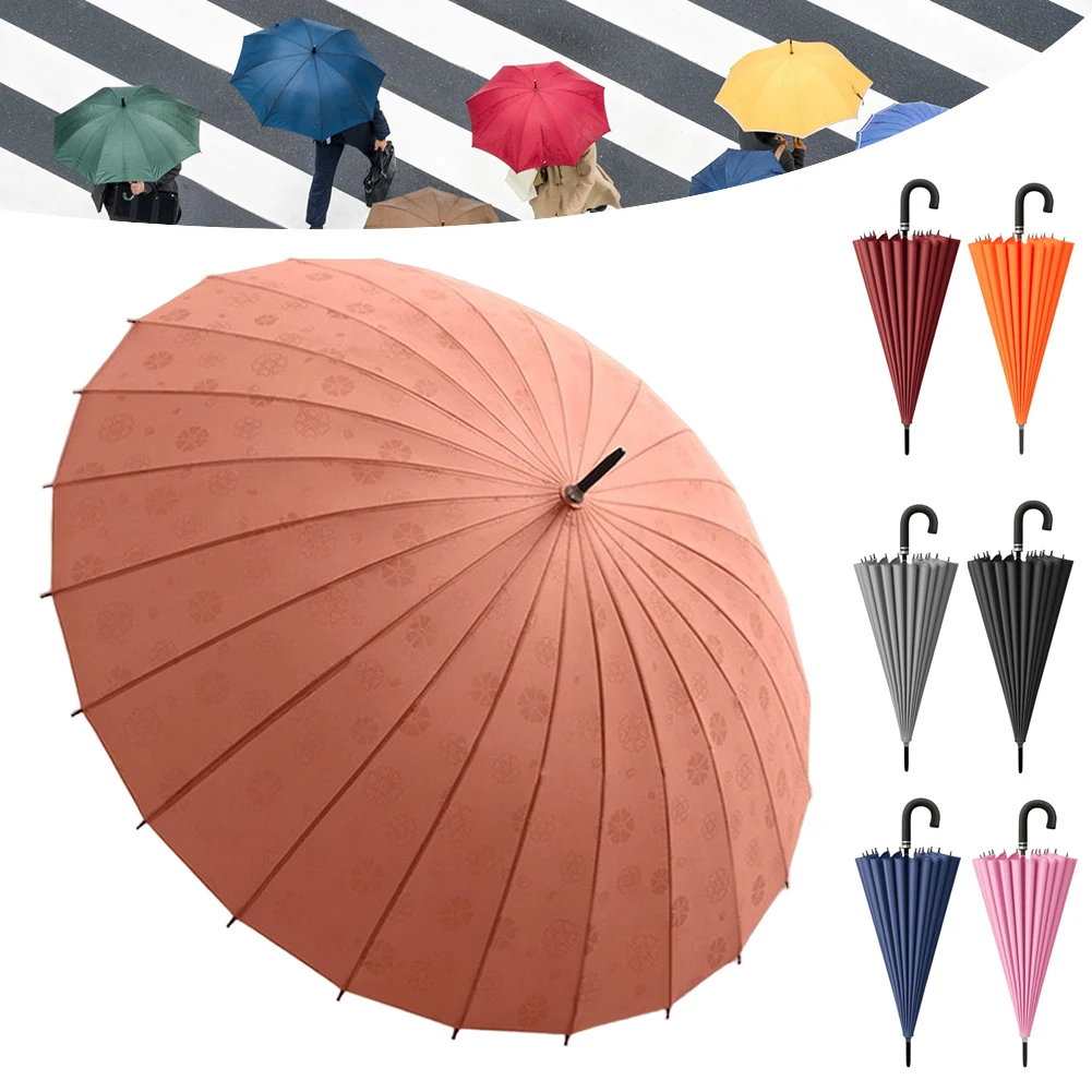 Зонт с длинной ручкой, Прямой Длинный зонт из 24 костей, от солнца и дождя Двойного назначения, ветрозащитный дождевик, солнцезащитный зонт, навес для улицы