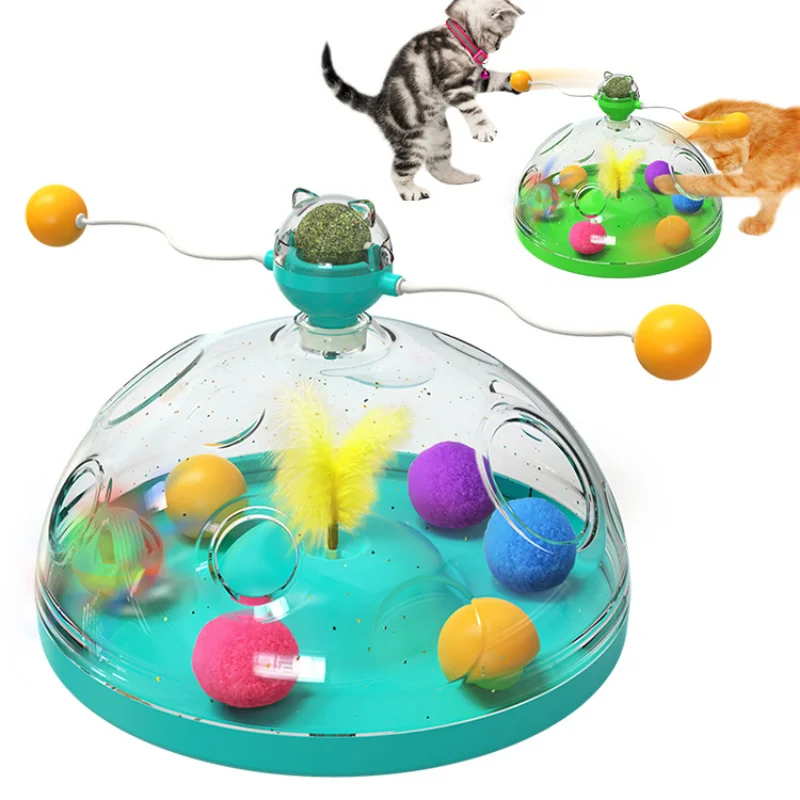 Игрушки-головоломки с кошками для котенка, интерактивные игры, Вращающаяся дорожка, шарики и дразнящая игрушка из перьев, стимулирующая мозг, Сундук с сокровищами