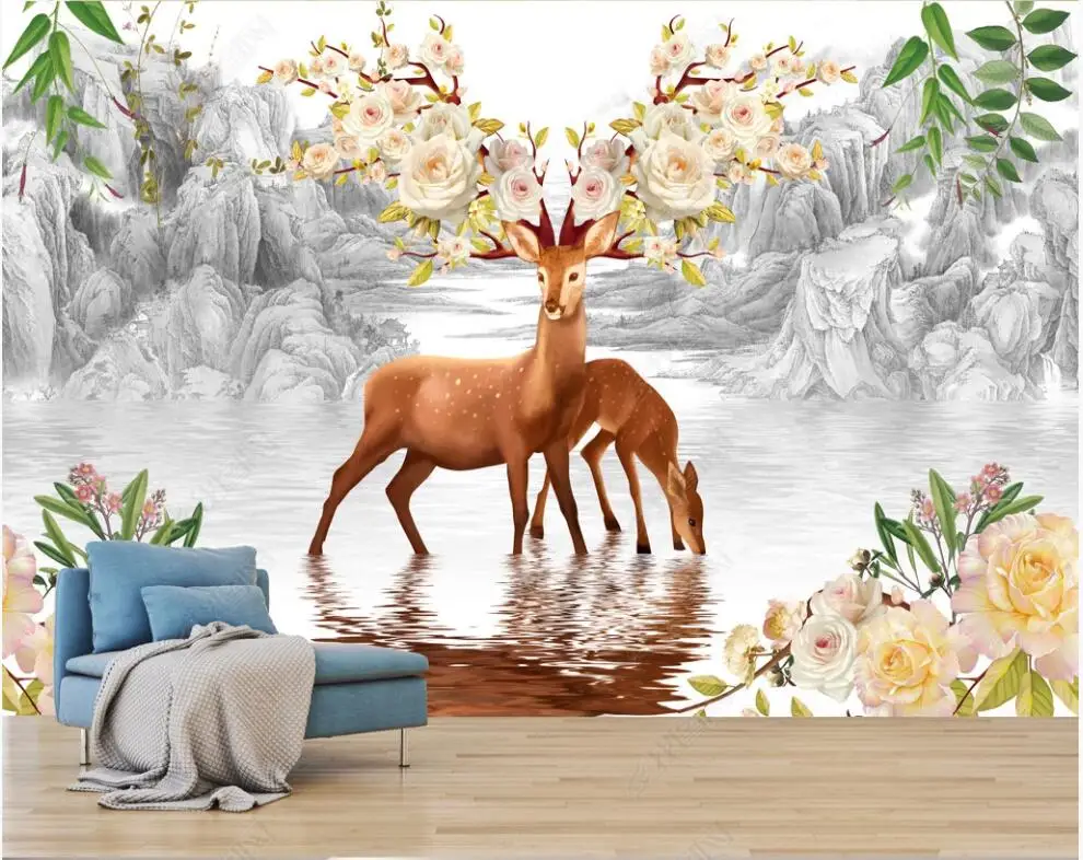 Изготовленная на заказ фреска 3D фотообои Современная фантазия лесной олень пейзаж гостиная домашний декор обои для стен в рулонах