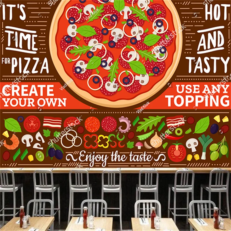 Изготовленные на заказ Обои для пиццы и Фаст-фуда Промышленная Декоративная Роспись Ресторан Снэк-Бар KTV Background Wall Papel De Parede Обои