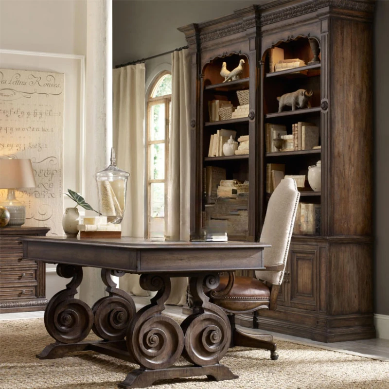 Индивидуальный американский массив дерева, старинный резной стол, вилла, большой рабочий стол, стол босса, мебель на заказ