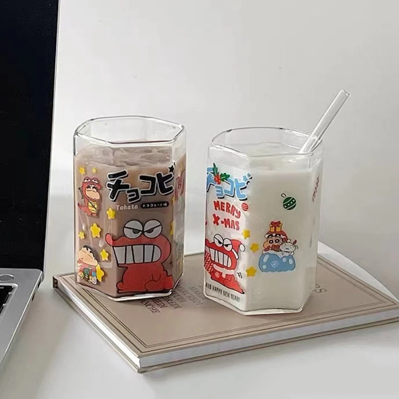 Кавайный карандаш Shin-chan, Стеклянная Аниме-утолщенная Детская Чашка для молока и воды, Офисная Кофейная Чашка, высококачественная студенческая Чашка Для Воды, Милый подарок