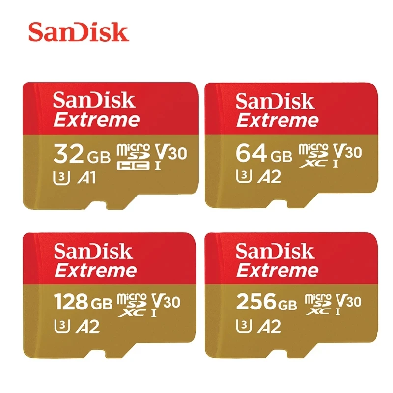 Карта памяти SanDisk Original Extreme microSD TF Card SDXC U3 A2 32GB 64GB 128GB 256GB 512G 400gb для Камеры Дрона телефона автомобиля 4K