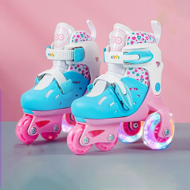 Катание на роликовых коньках, 4 колеса, Раздвижные Спортивные Для Детей, Для мальчиков и Девочек, Для Начинающих, Регулируемые Коньки Со шлемом, Комплект наколенников