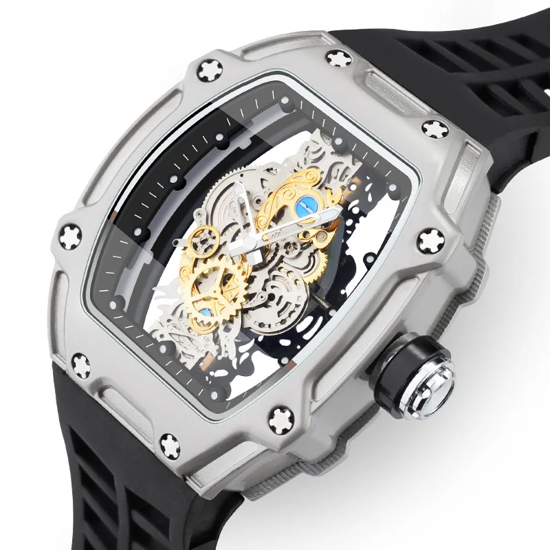 Кварцевые часы для мужчин, новые выдалбливают водонепроницаемые механические часы в индустриальном стиле, персонализированные спортивные часы в бочкообразном стиле