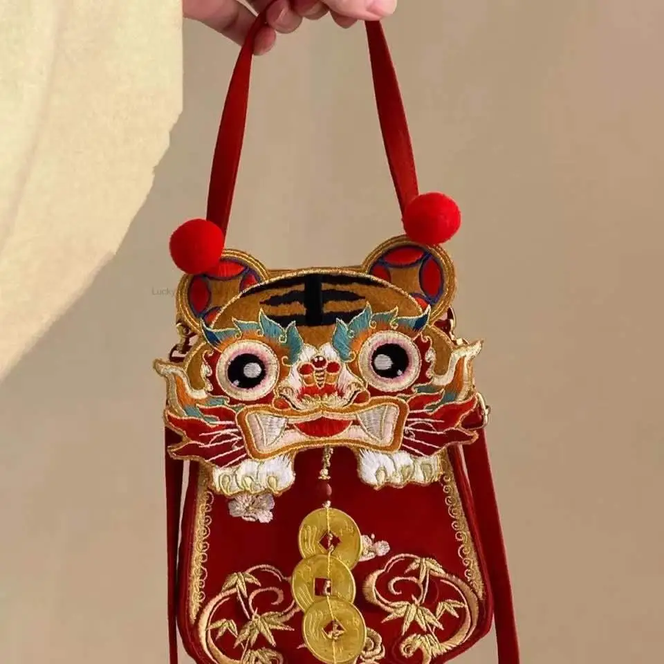 Китайская Традиционная сумочка Hanfu, Древняя сумка, Китайский Стиль, вышивка Года в девичестве, сумка с Тигром, декор, Аксессуары Hanfu, Винтажная сумка P1