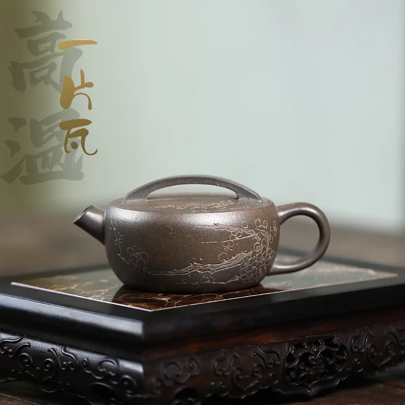 Китайский Исинский Чайник из Фиолетовой Глины Большого Диаметра Высокого класса, Знаменитый Чайник ручной Работы, Чайник из сырой руды, Чайник Zisha Kungfu, Чайный набор 130 мл