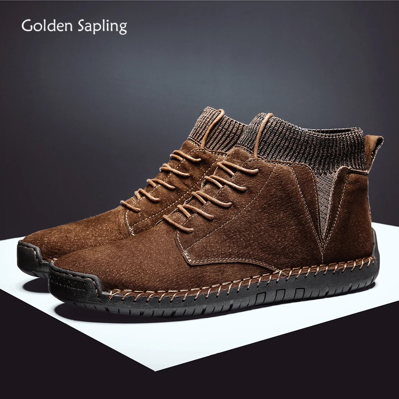 Классические мужские ботинки Golden Sapling, кожаная зимняя обувь в стиле ретро, Модная уличная походная обувь На платформе, мужские ботинки, тактическая обувь