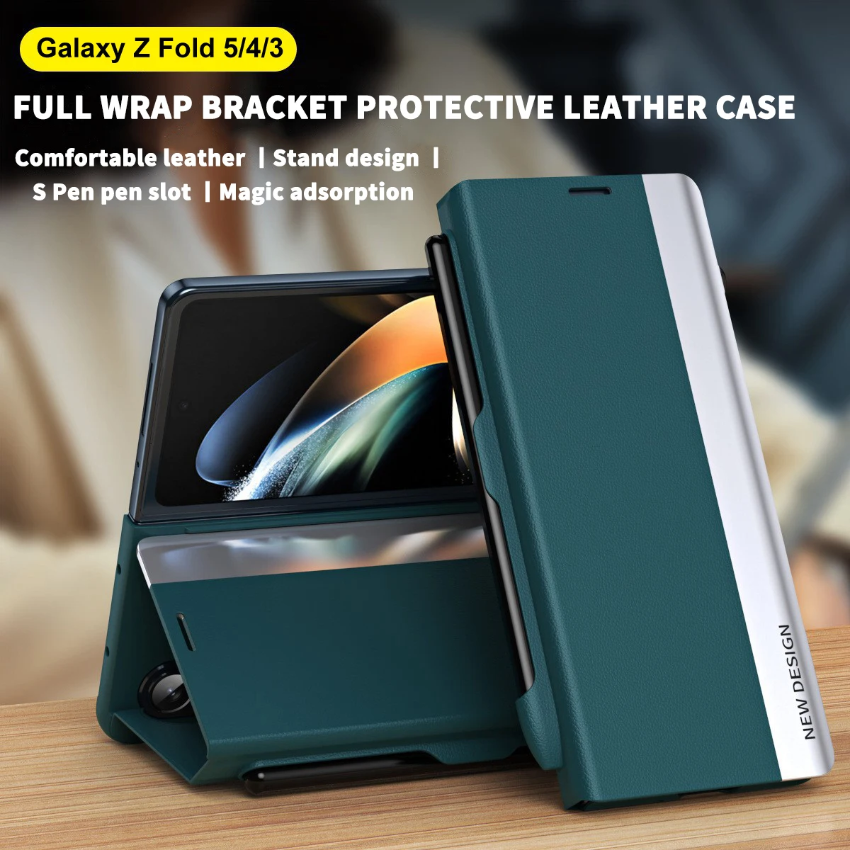 Классический Кожаный Чехол с Кронштейном для Samsung Galaxy Z Fold 5 Fold 4 5G со слотом для стилуса Fold3 Fold4, Магнитный чехол 