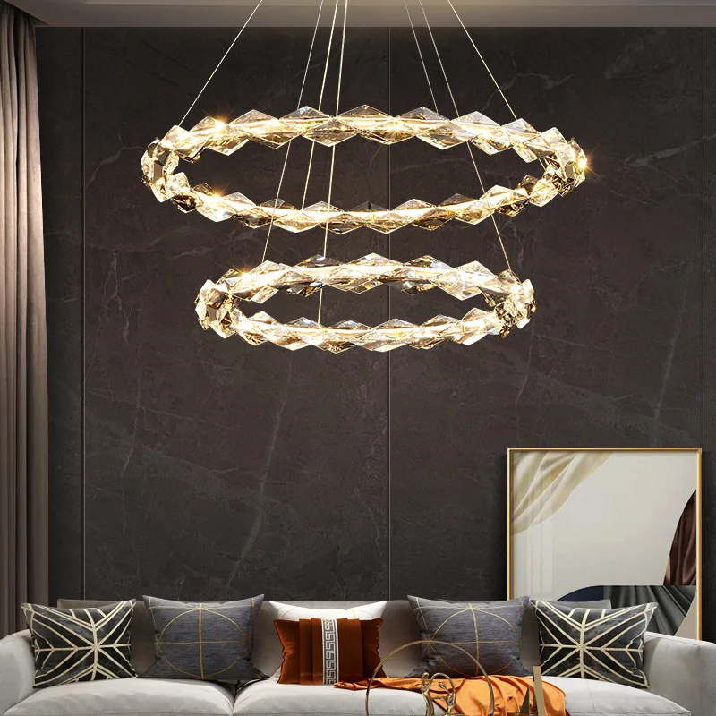 Кольцевая Хрустальная люстра, креативная современная роскошная лампа для гостиной, спальни, столовой