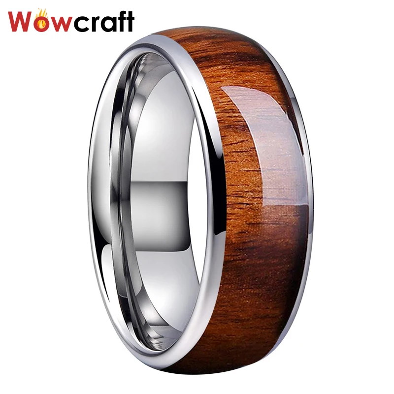 кольцо из карбида вольфрама с инкрустацией из натурального дерева Koa 8 мм для Мужчин, обручальное кольцо, полированное, блестящее, комфортная посадка